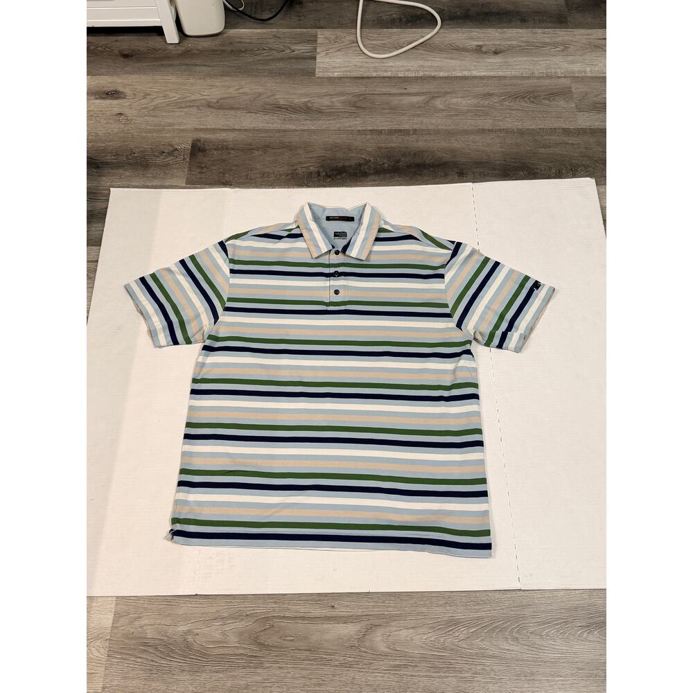 Nike Tiger Woods Collection Dri Fit Polo Shirt Mens XL Blue Striped Golf